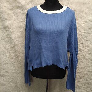 Free People We The Free Women's Blue Waffle Knit Jayson Ringer Short Front Tee